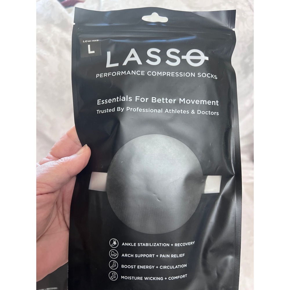 Lasso Performance Compression Socks Black Low Tab Ankle Support L LSO-LOW-TAB